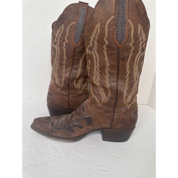 WOMENS JB DILLON COWBOY SNIP TOE  Lizard INLAY Brown  SIZE 7.5 D  Gorgeous - Picture 2 of 12
